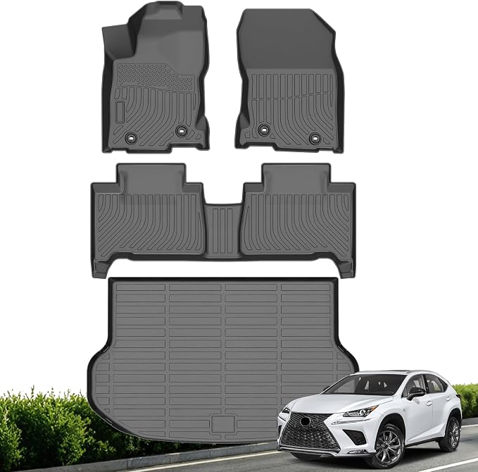 Floor Mats & Cargo Liner for 2015-2021 Lexus NX NX200t NX300 NX300h | All Weather TPE Floor Liners Custom Fit for Lexus NX, Anti-Slip Odorless Full Set Interior Accessorie