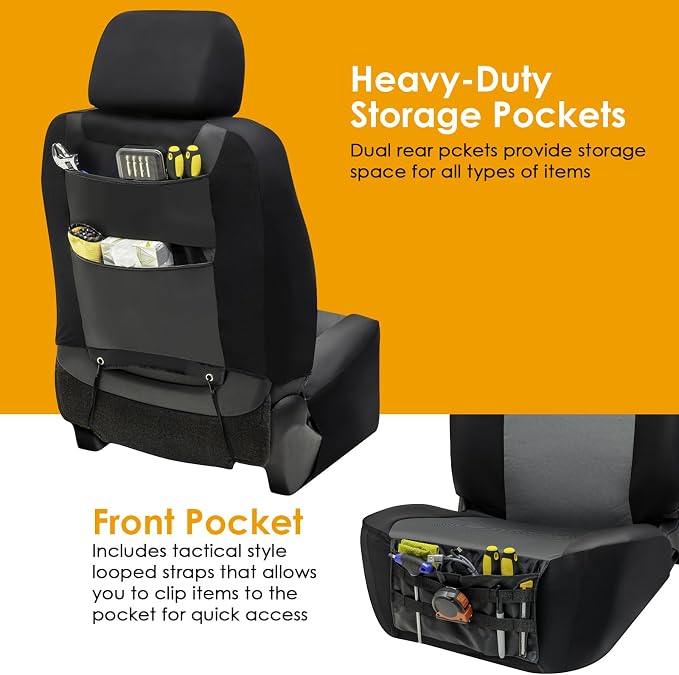 LPI Truck Maverick Heavy Duty Seat Covers for Front Seats; Fits Full-Size SUV or Truck; Includes Front and Rear Storage Pockets, Built-in Molle Style Organizer; Semi-Custom Fit; 2pcs