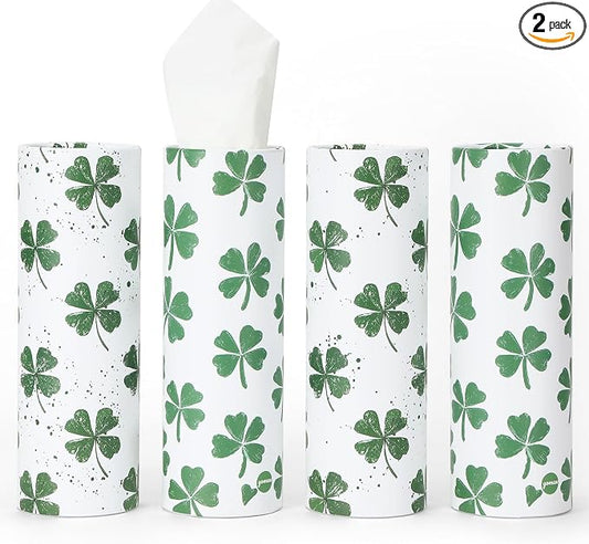 Car Tissue Holder (4 PK) - 50 3-Ply Tissues Cylinder, Fits Car Cup Holders, Portable Travel Tubes Box Container, Clover Design, Round Tissue Container for Car Accessories