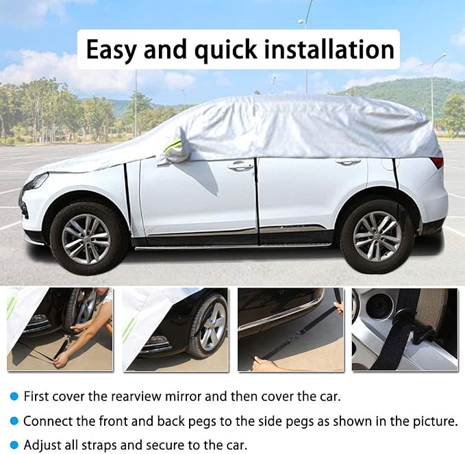 Half Car Cover with Cotton All Weather Car Body Cover for Sunshade Cover Snow Cover Waterproof Snowproof Universal (Fit SUV Length 174'' to 188'')