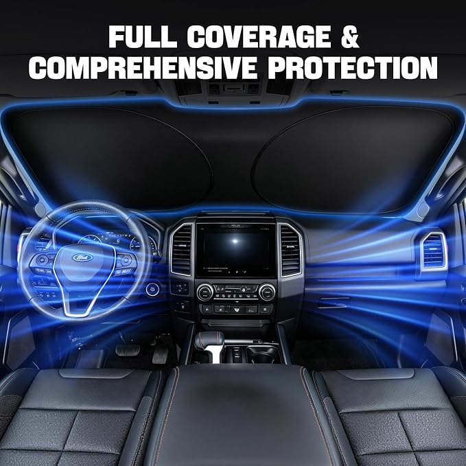 Windshield Sun Shade for Toyota Camry - Original Design, Telescopic Design for All Sedan Models, Reflective Laser Coating, 99% UV Protection, Foldable