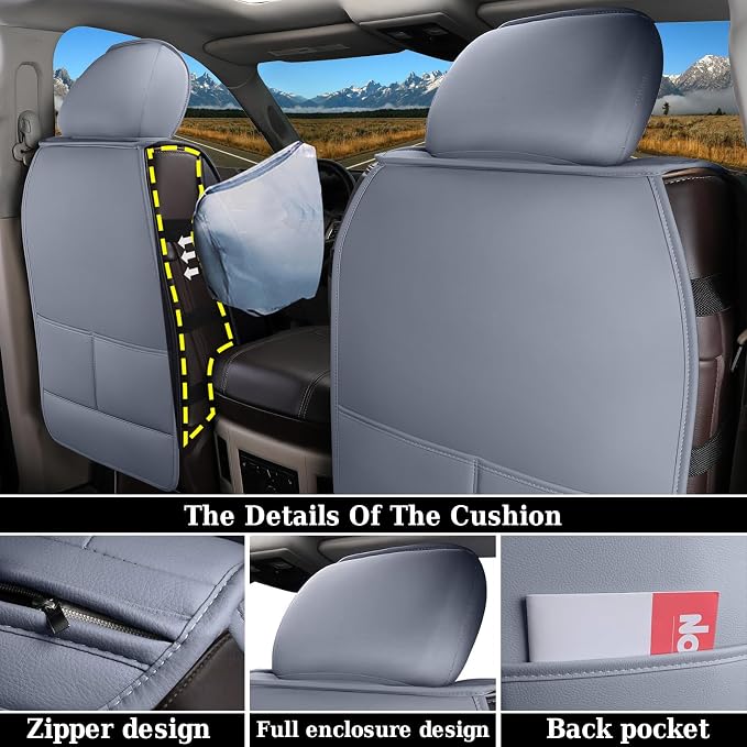 Coverado Seat Covers for Dodge Ram Full Set, Waterproof Truck Car Seat Cover Protectors Custom Fit for 2002-2026 Dodge RAM 1500 2500 3500 with Curved Bench(Gray)