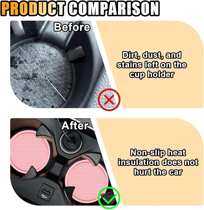 4PCS Car Cup Holder Coaster, 2.7 Inch Honeycomb Non-Slip Car Coaster, Auto Embedded in Ornaments Coaster, Universal Cup Holder Insert Mat for Most Car Interior Accessories (Pink)