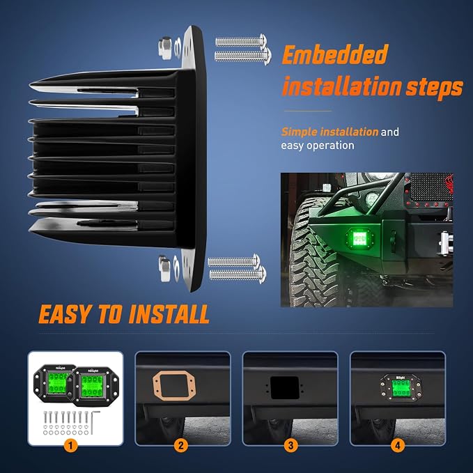 Nilight Flush Mount LED Light Pods 2 PCS 42 W Green | Spot Flood Combo Beam, Bumper Driving Fog Fishing Hunting Emergency Safety Signal Lighting for UTV Pickup Van Boat Tractor