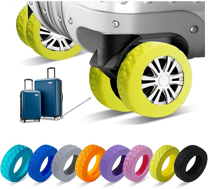 8 Pcs Luggage Wheel Covers, Anti-Noise, Fits 2-2.4" suitcase wheel, Yellow | suitcase wheel covers, Widened & Thickened Silicone, Anti-Noise & Scratch-Proof, Fits 2-2.4" Carry-On Luggage Wheels