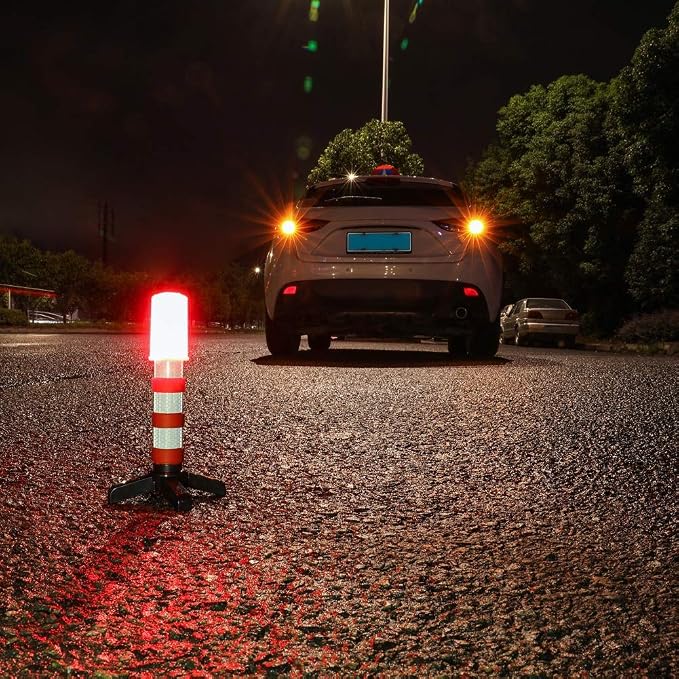 Twinkle Star LED Safety Strobe Road Warning Light, Set of 2 | Emergency Roadside Flares Kit, Highway Beacon Alert Flare, Magnetic Base, Detachable Stand, Solid Storage Case