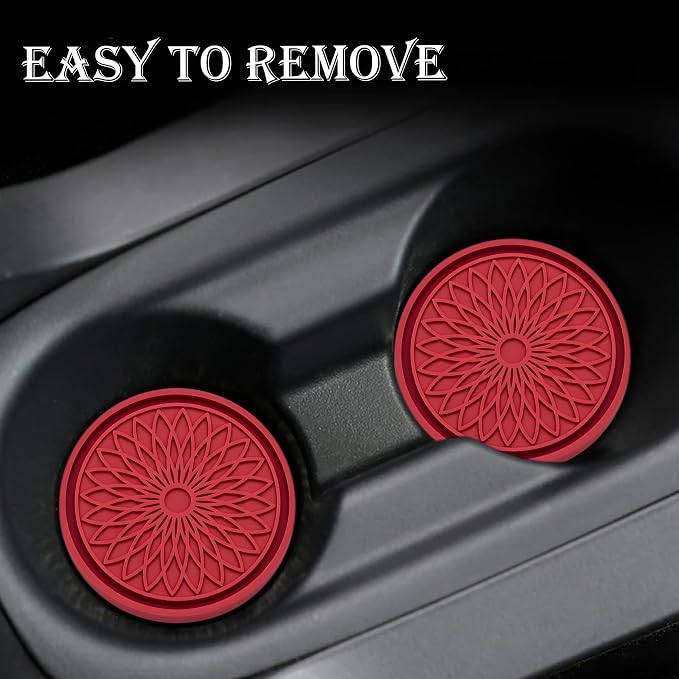 2-Pack Car Cup Holder Coaster Inserts, 2.75 Inch Non-Slip Silicone Liners, Shockproof Drink Holder Mat for Women Men, Universal Fit for Most Vehicles (Red)