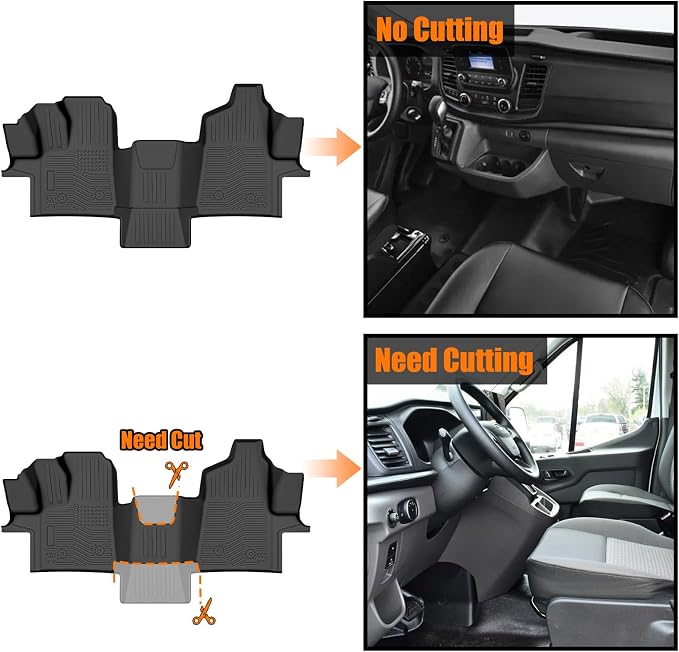 Auxko All Weather Floor Mats Fits for Ford Transit 2022-2026 TPE Liners All Season Accessories Guard Odorless Anti-Slip Floor Liners Trunk Tray for Ford Transit 2022-2026