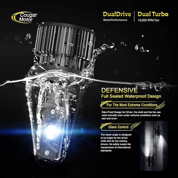 Cougar Motor 9006 Bulbs, HB4 Light Bulb K16 Series 6000K White Driving Light Bulbs IP67 Waterproof 9006 Fog Light or Off-Road - Pack of 2
