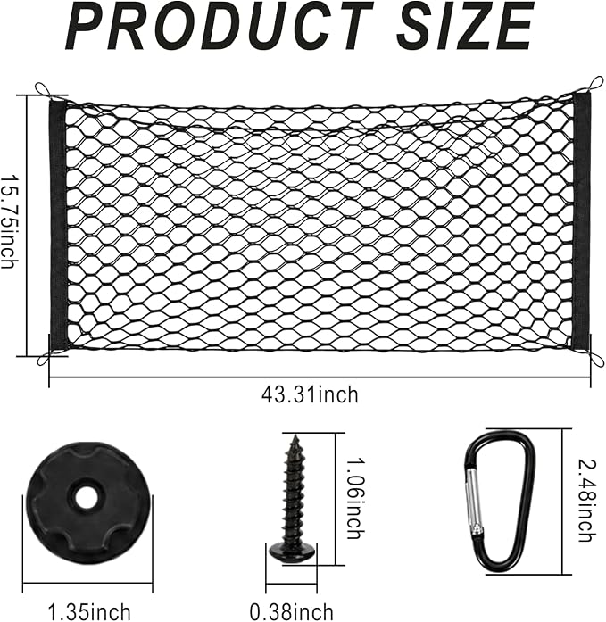 Stretchable Elastic Trunk Cargo Net with 4 Heavy-Duty Hooks, Adjustable Car Storage Net for SUVs, Trucks, and Hatchbacks, Secures Luggage, Groceries, and Tools from Shifting