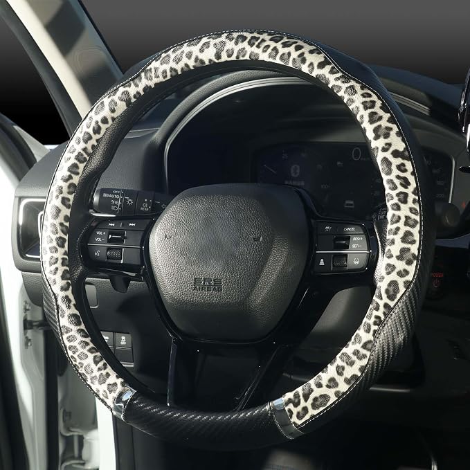 KAFEEK Leopard Steering Wheel Cover for Women, Universal 14.5-15 inch | Cheetah Print Design, Breathable Anti-Slip Inner Ring, Car Accessories for Most Cars, Trucks, SUVs