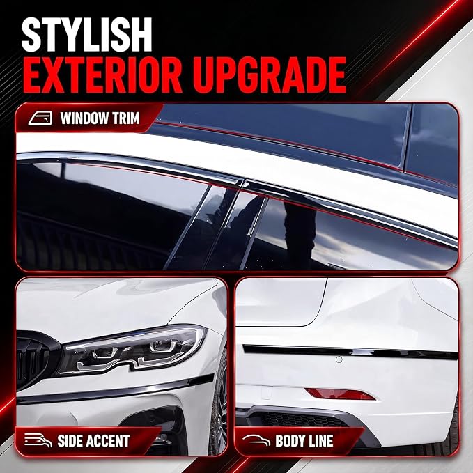 Pangda Glossy Black Body Side Molding Trim 2 Inch Wide Universal Car Bumper Door Edge Protector 25 Feet Self Adhesive Automotive Guard for Trucks SUVs Marine Crafts and DIY Home Furniture