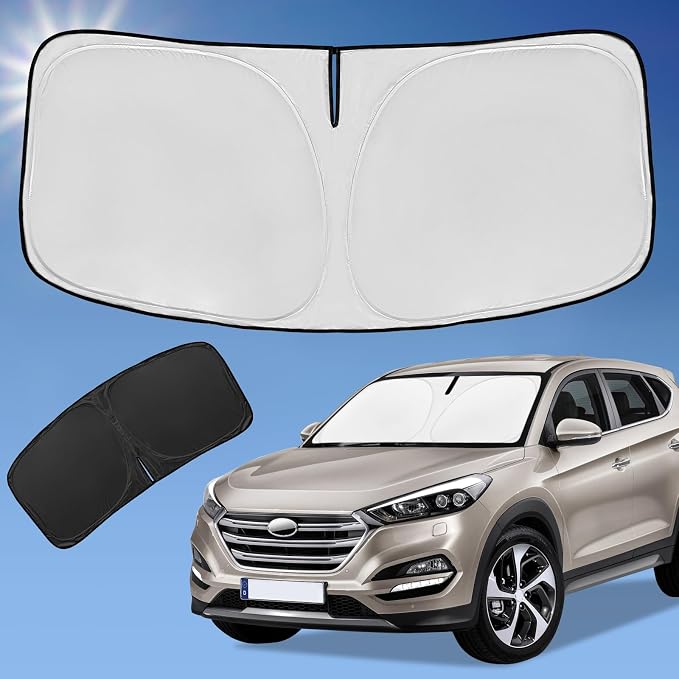 for Hyundai Tucson 2016-2021 Sun Shade Sunshade Windshield Cover,4-Layer Front Window Shade Custom fit Tucson Sun Visor 240T Retractable Shade Blocks UV Rays Cooler Car Accessories
