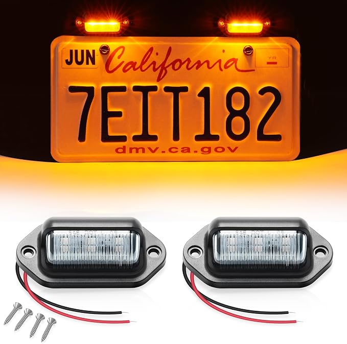 LivTee License Plate LED Light 2PCS, Universal 12V Waterproof Tag Lamp for Car Truck SUV RV Trailer Boat Van, Amber