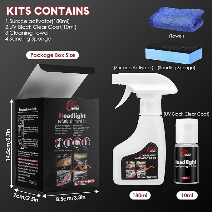 Automotive Headlamp Restoration Fluid Oxidized, Headlight Refurbishment Kit, Professional Car Headlamp Cleaner with Refurbishing Agent
