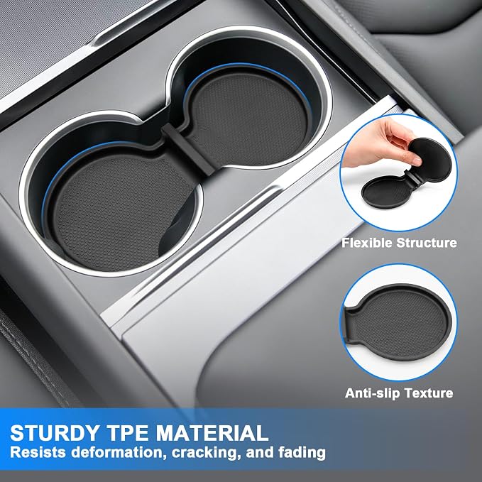 for Refresh Tesla Model Y Juniper Accessories 2025 2026 Tesla Model 3 Highland 2024 2025 2026 Cup Holder Insert Coaster Mat Center Console Liner Pad Solid TPE 1PC (Standard/Premium/Performance)
