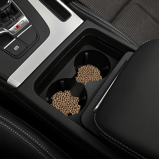 Leopard Print Steering Wheel Cover - Cheetah Leopard Print Steering Wheel Cover Anti-Slip Breathable for 15 in Universal 2 Pcs Car Interior Cup Holder Pad for Men Women