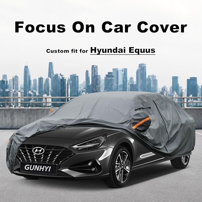 GUNHYI Premium Car Cover Custom Fit Hyundai Equus, 16 Layers Heavy Duty Car Cover Waterproof All Weather with Zipper Door for Sun Rain Snow Dust Uv Protection