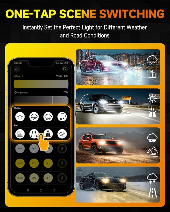 Termitor Latest H11 Smart LED Light Bulbs, 0-136,000LM 16X Variable insane Brightness, 3000K-6500K Variable, App Control One-touch Driving Mode Switching for Bluetooth H8/H9/H16 Fog Lights, Pack of 2