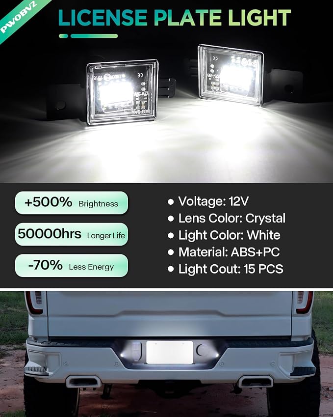 LED License Plate Light for 2014-2023 Chevy Silverado GMC Sierra 1500 | 2500HD 3500HD, 2015-2021 Colorado Canyon Pickup Tag Lamp Assembly 6000K White, Pack of 2