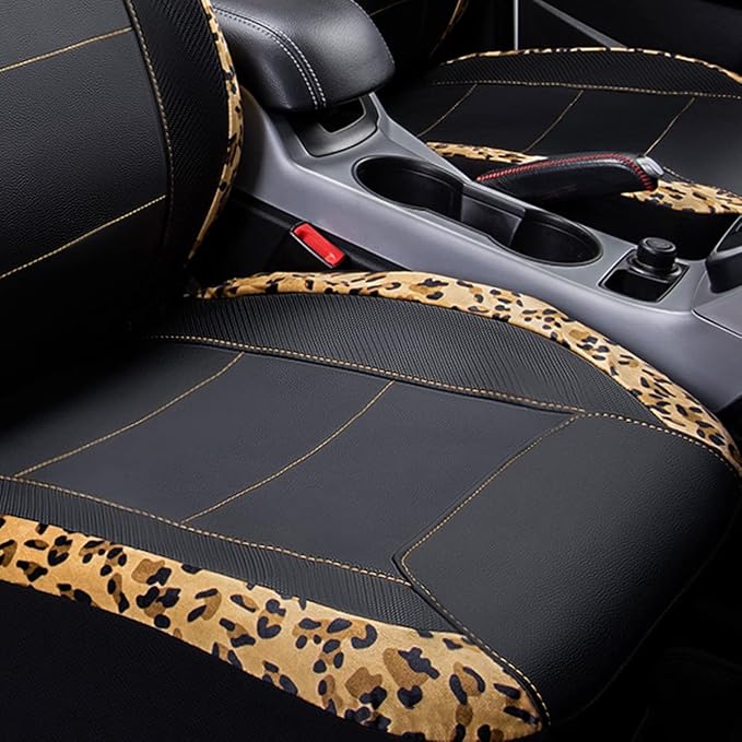 Flying Banner car seat Covers Protects Leopard Printing Polyester and PVC Fiber Front Pair Carbon Fibre (Leopard Black, Front Pair)