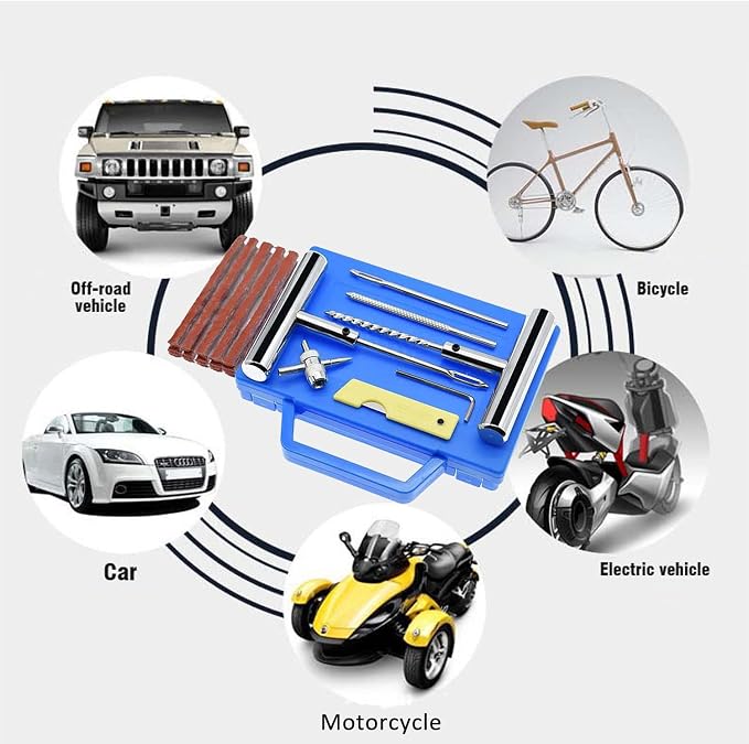 Tire Repair Kit,Heavy Duty Tire Plug Kit 23 Pcs, with Universal Tire Patch Kit to Plug Flats for Car, Truck, RV, SUV, ATV, Motorcycle, Tractor, Trailer. Flat Tire Puncture Repair Kit