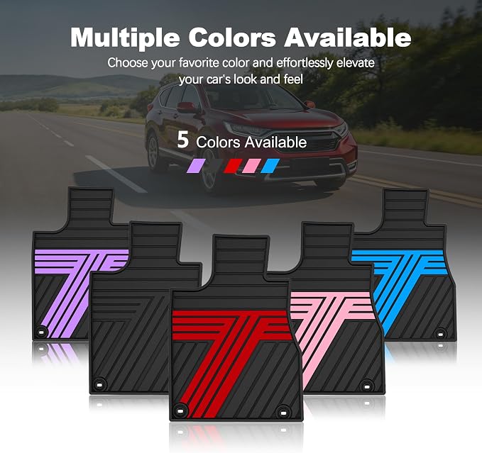 Rubber Floor Mats Fit for Honda CR-V 2012-2016 (Not Fit EX-L & Touring) | Custom Fit for CRV EX & LX & SE Heavy Duty Anti-Slip Car Mats, 1st & 2nd Row, Black & Red