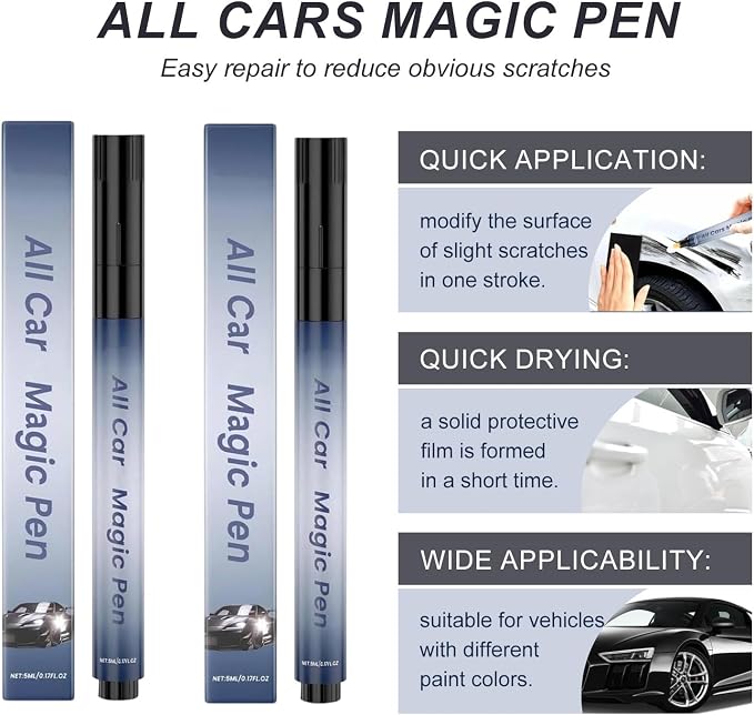 All Car Magic Pen, Magic Car Scratch Removal Pen, Lasting Car Scratch Remover, Quick Fix for Scratches and Paint Damage,Easy Use, Weatherproof Fits All Car Colors (2 PC)