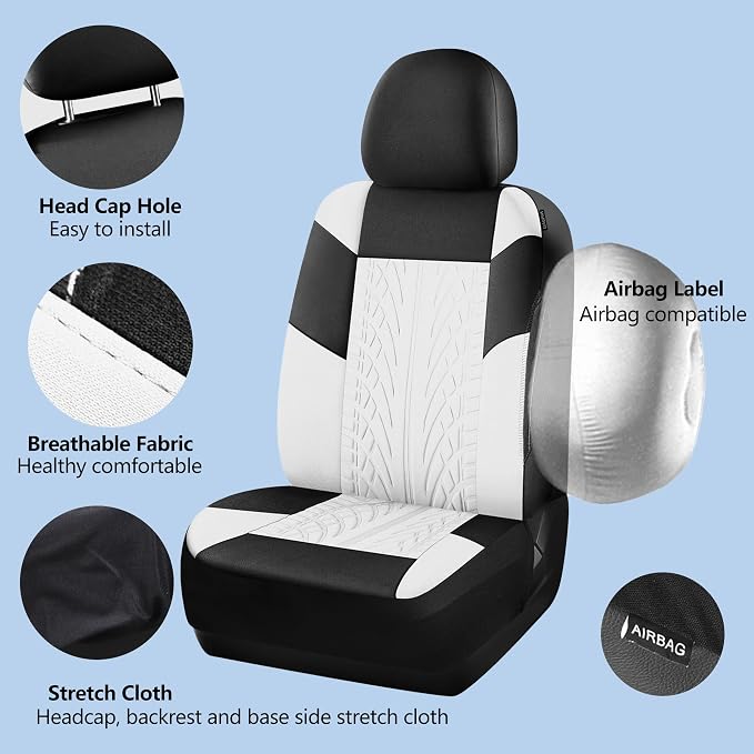 HChengkikz Car Seat Cover, Cloth and Washable (Black + White) | Breathable, Airbag compatible, Easy to Install, Universal Fit for Most Cars, Sedans, Truck, SUVs