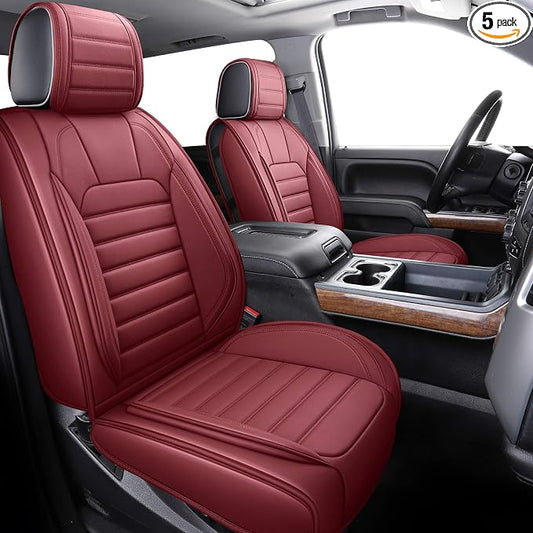 YIERTAI for Chevy Chevrolet Silverado GMC Sierra Seat Covers Fit 2007-2025 2026 1500/2500/3500 Z71 Trail Boss Crew Double Extended Cab Trucks Waterproof Leather(5 PCS Full Set/Burgundy)