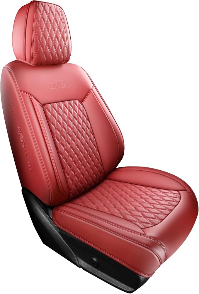 Red Burgundy Thick Nappa Leather Automotive Car Seat Covers Set of 1 | Univerasal Precision Fit,3D Contoured,Full Coverage,Waterproof,ThickTexture Nappa Leather,for most Suvs Trucks Sedans