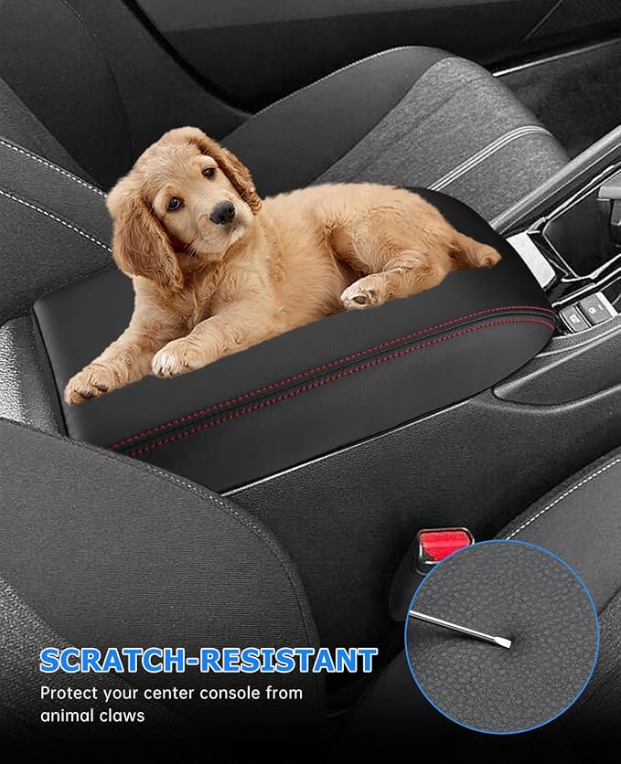 INTGET for 2026 Honda Accord Accessories Center Console Cover for Honda Accord 2023 2024 2025 Leather Car Armrest Arm Rest Box Lid Middle Console Seat Cover Protector(Red Stitches,2023+)