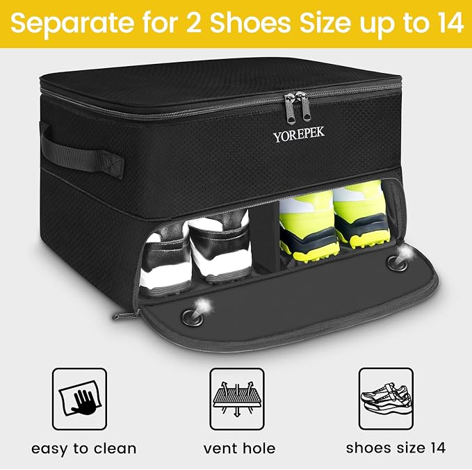 YOREPEK Golf Gifts for Men, 2 Layer Golf Trunk Organizer for 2 Pair Shoes | Waterproof Car Trunk Locker with Separate Ventilated Compartment for Balls, Tees, Clothes, Gloves, Birthday Gifts for Golfers