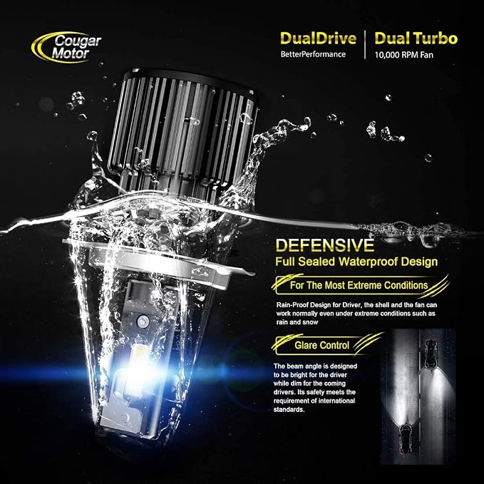 Cougar Motor H4 Auxiliary Fog Bulb, ATV UTV Only Use 300% Brighter 6000K White Adjustable Beam Quick Installation Plug and Play, Pack of 2