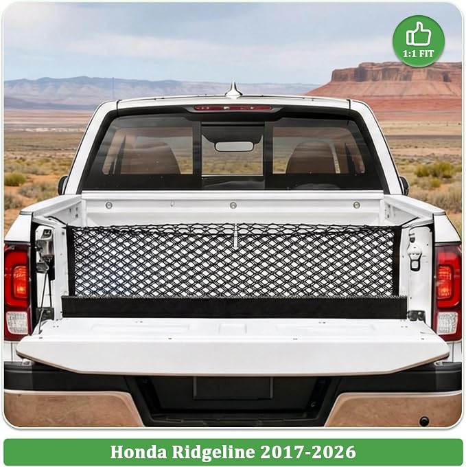 3-Layer Cargo Net for Honda Ridgeline 2017-2026, Zipper Bag Truck Bed Net for Groceries, Heavy Duty Oxford Cargo Organizer Storage Nets with Carabiners