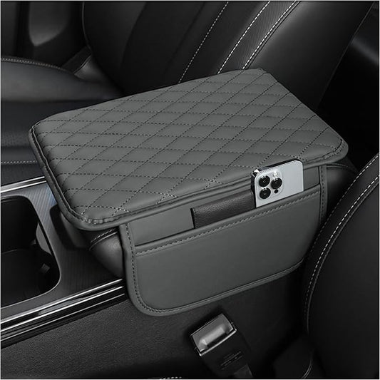 Stacool Upgraded Car Center Console Cover,Microfiber Leather Car Armrest Cover Cushion with 2 Storage Bags,Universal Car Armrest Storage Box (Gray)