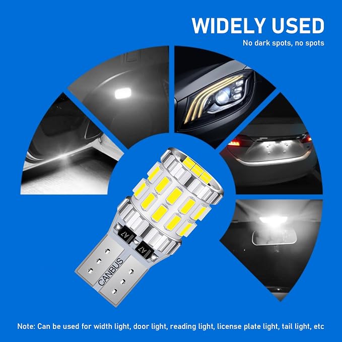 gunhunt Pack-2 Car Wide Lights, 3W Led Light Bulbs, Aluminum Reading Lights, License Plate Lights, Instrument Lights, Auto Bulb Replacements, Universal for Most Cars, Trucks, SUVs (White)