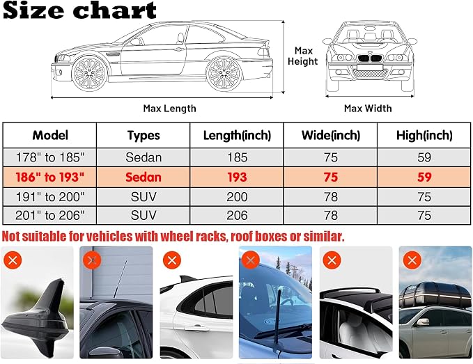 7 Layers Waterproof Cover, Heavy Duty Car Covers with Zipper Door, All-Weather Car Cover – Protects Against UV Rays, Hail, Water, Dust & Snow, Universal Fit Sedan 186" to 193"(Khaki)