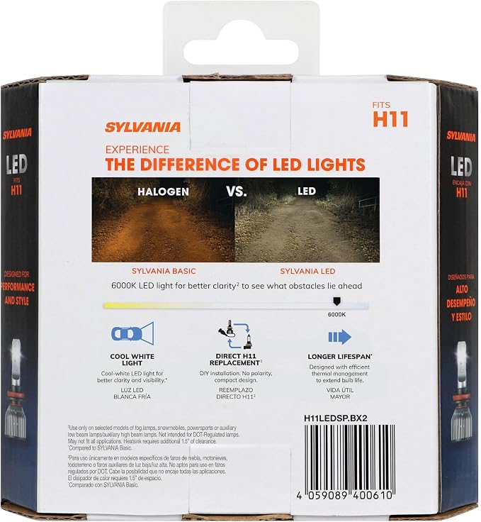 SYLVANIA - H11 LED - Fog Lights For Cars and Trucks - Headlight Bulbs for Off Road Powersports - 6000k Cool White LED Light - Long-Lasting Bulbs - No Polarity - DIY Upgrade