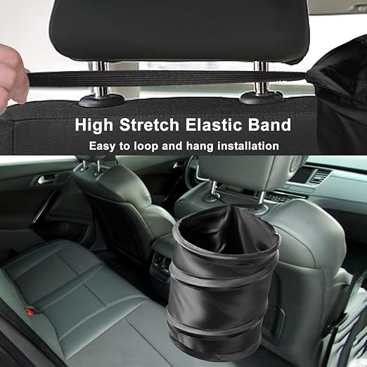 Car Trash Can, 2 Packs 4 Gallons Garbage Can, Collapsible Trash Bin | Pop-Up Trash Can for Car Front Back Seat, Portable Car Trash Bag Hanging for Vehicle SUV Rv Truck Accessories Interior, Black