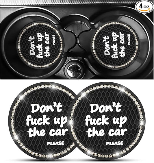 2 Pack Bling Car Coasters for Cup Holder, Crystal Rhinestone 2.75 in Cup Holder Coaster, Silicone Anti-Slip Insert Cup Mats for Women, Interior Accessories Universal for Most Cars (Black/White)