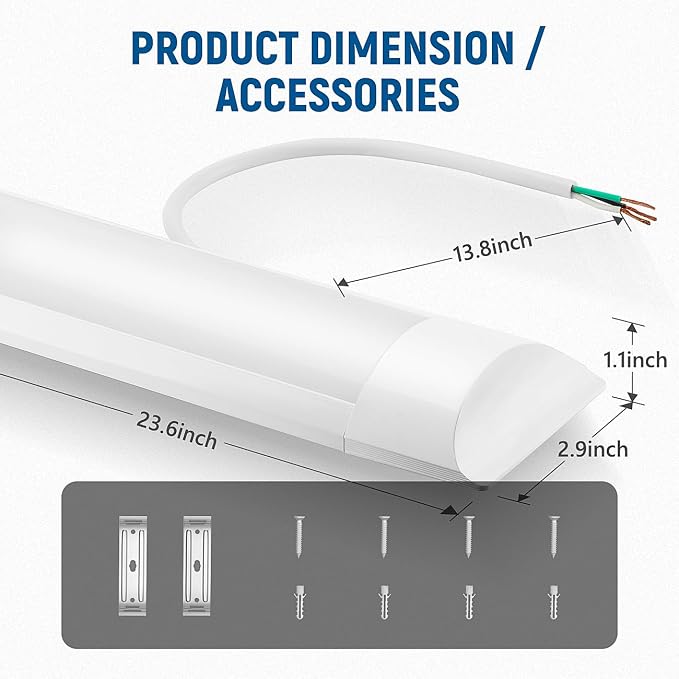 DAKASON 8-Pack 3FT LED Garage Lights Ceiling Mount, 3Foot LED Ceiling Light Fixture Flush Mount 24W 2880lm, Hardwired Flat Panel Light, Tube Light 3/4/5000K Adjustable