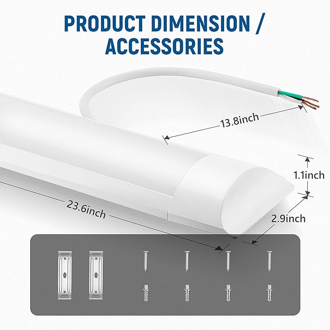 DAKASON 4-Pack 3FT LED Garage Lights Ceiling Mount, 3Foot LED Ceiling Light Fixture Flush Mount 24W 2880lm, Hardwired Flat Panel Light, Tube Light 3/4/5000K Adjustable