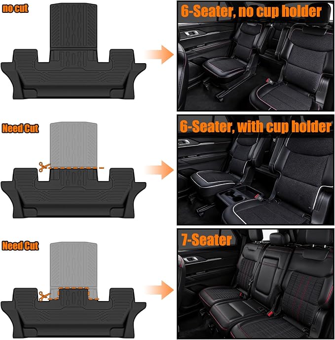 Auxko All Weather Floor Mats Fit for Ford Explorer 6&7 Seater 2026 2025 2024 2023 2022 2021 2020 TPE Rubber Liners Set All Season Guard Odorless Anti-Slip Floor Mats