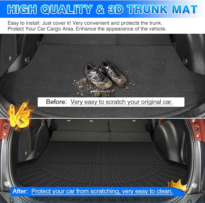 RAV4 Cargo mat - Trunk Mat for Toyota RAV4 2013-2018(Only Gas) | All Weather Trunk Mat for RAV4 Accessories, Heavy Duty Rubber Mats, Car Accessories