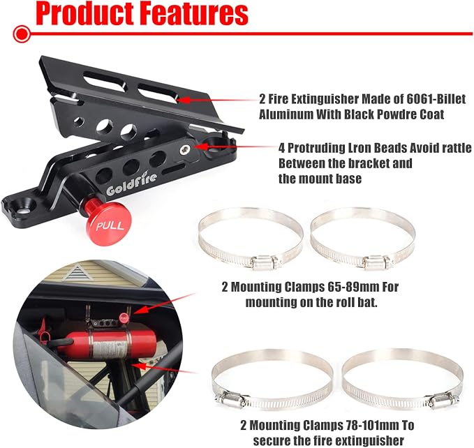 Goldfire Universal Vehicle Adjustable Quick Release Roll Bar Fire Extinguisher Mount Holder Brackets for Car UTV ATV, Tractor Jeep Wrangler JT TJ JKU JK JL UTV Cam-Am X3 Polaris RZR Ranger