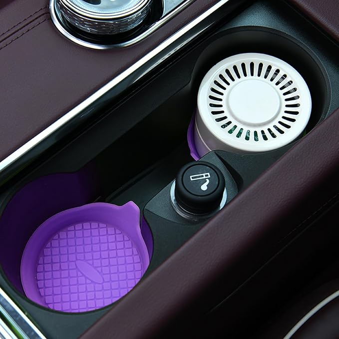 4 Pack Car Cup Coasters, Silicone Insert Recessed Car Cup Holder Coasters, Waterproof Non-Slip Sift-Proof Car Cup Mats, Universal Car Interior Accessories (Purple)