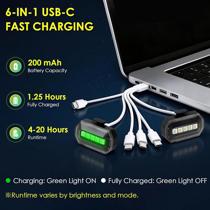 Upgraded 6PCS Wireless Strobe Lights for Car Motorcycle Bike Remote Bright 5 LEDs Anti Collision Lighting USB-C Rechargeable RGB Mini Exterior Warning Flashing Interior Ambient Light IP67 Waterproof