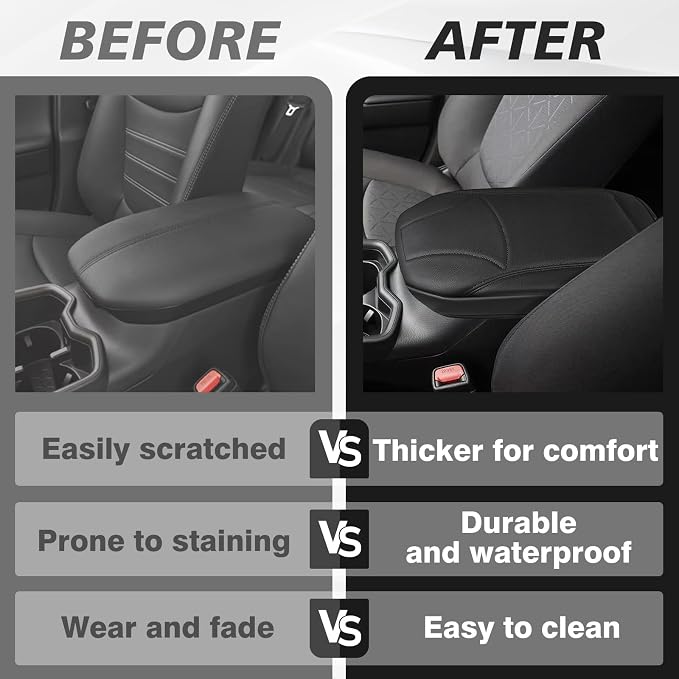 Muslogy Center Console Armrest Cover Fit for Toyota RAV4 2019-2025 Accessories, Comfort Armrest Pad Console Lid Cushion Vegan Leather Regular Thick