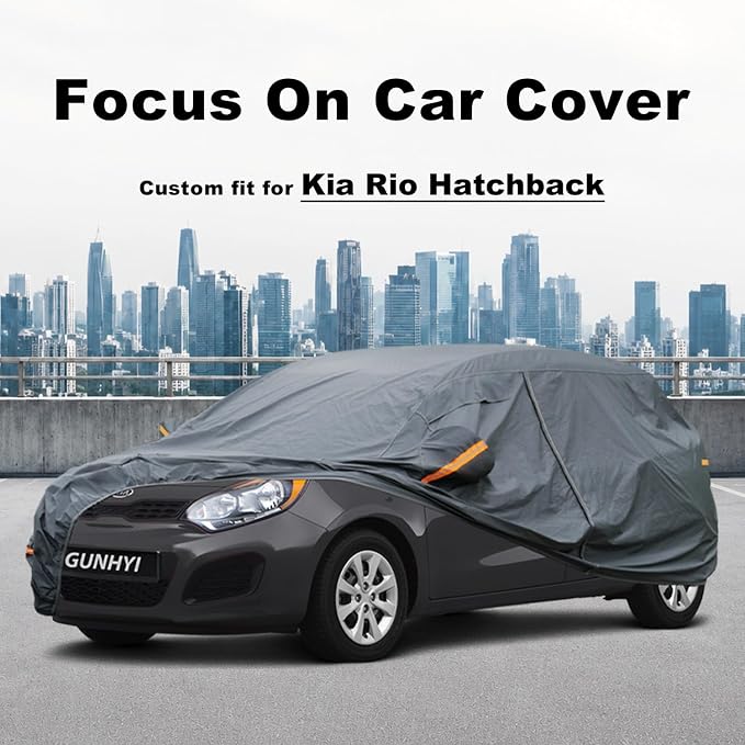 GUNHYI Premium Car Cover Custom Fit Kia Rio Hatchback, 16 Layers Heavy Duty Car Cover Waterproof All Weather with Zipper Door for Sun Rain Snow Dust Uv Protection
